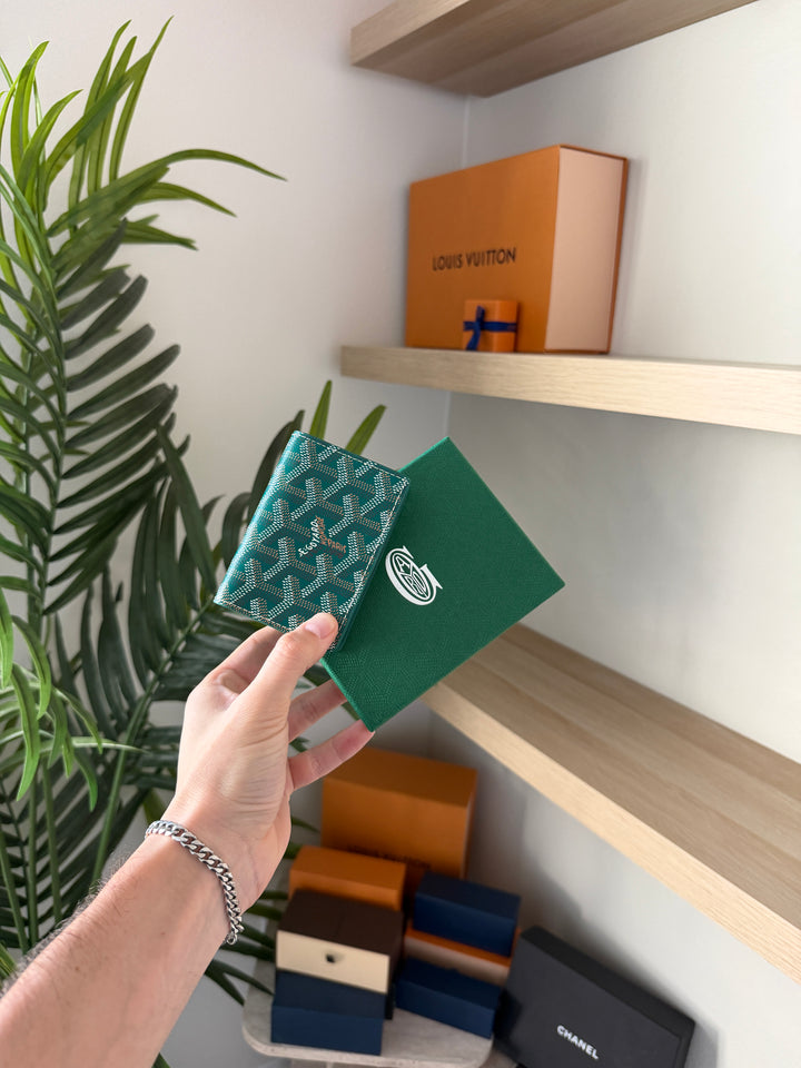 Goyard Herringbone Leather Card Case Green w/Full Inclusion  VTR3
