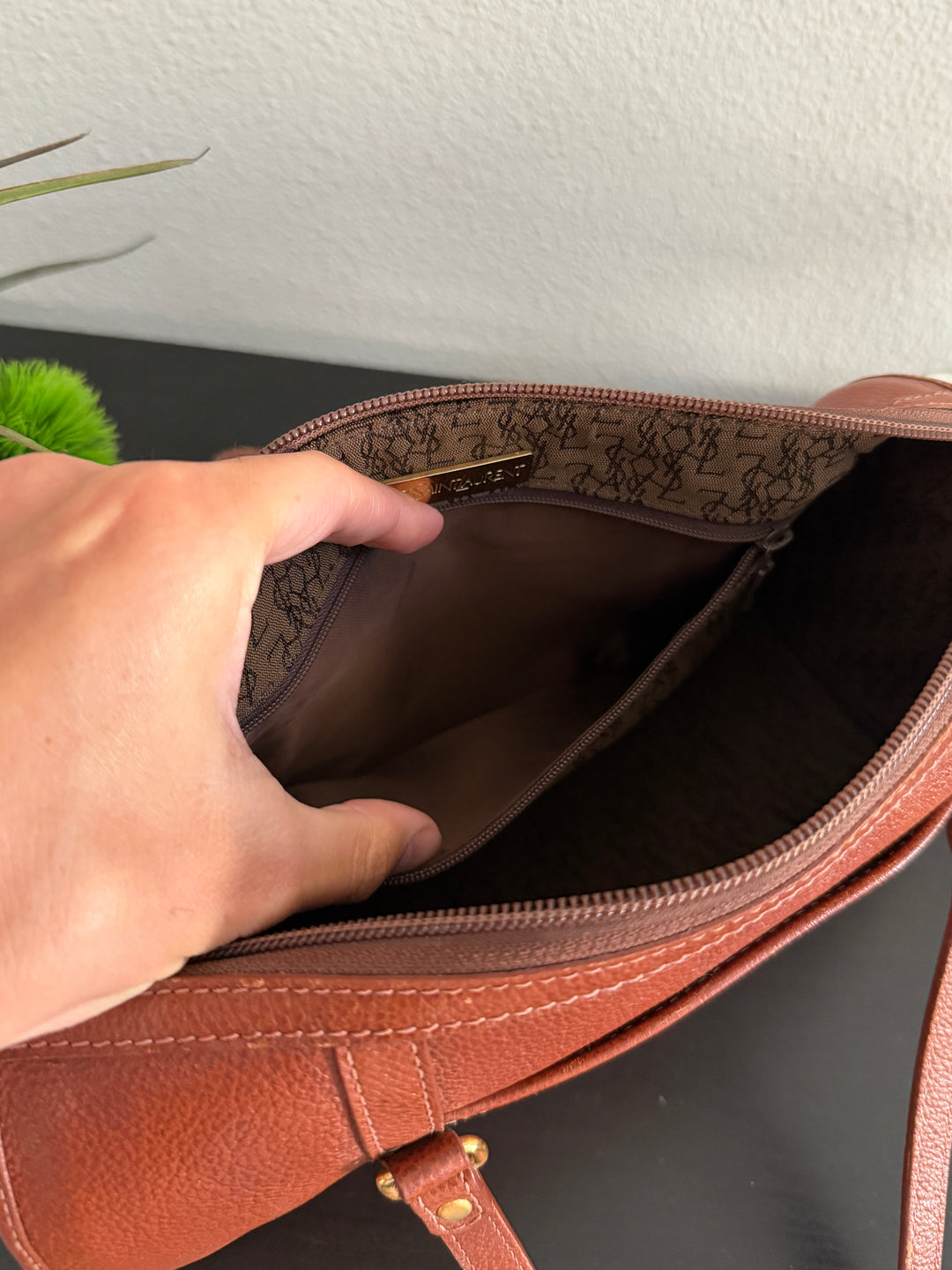 Saint Laurent Leather Cassandra Mini Boston Bag Brown SB57