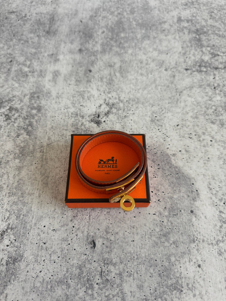 Hermes Kelly De Boulter 2003 Orange x Gold Bracelet RT39
