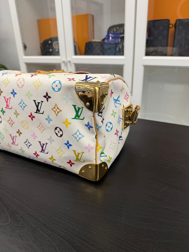 Louis Vuitton Monogram Murakami Multicolor Speedy 30 Handbag White w/Dust Bag GH10