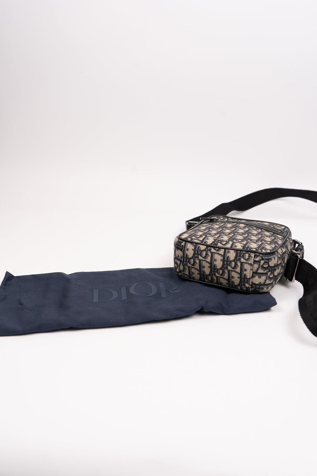 Dior Oblique Canvas x Leather Crossbody Bag Bag Navy x Black EX8