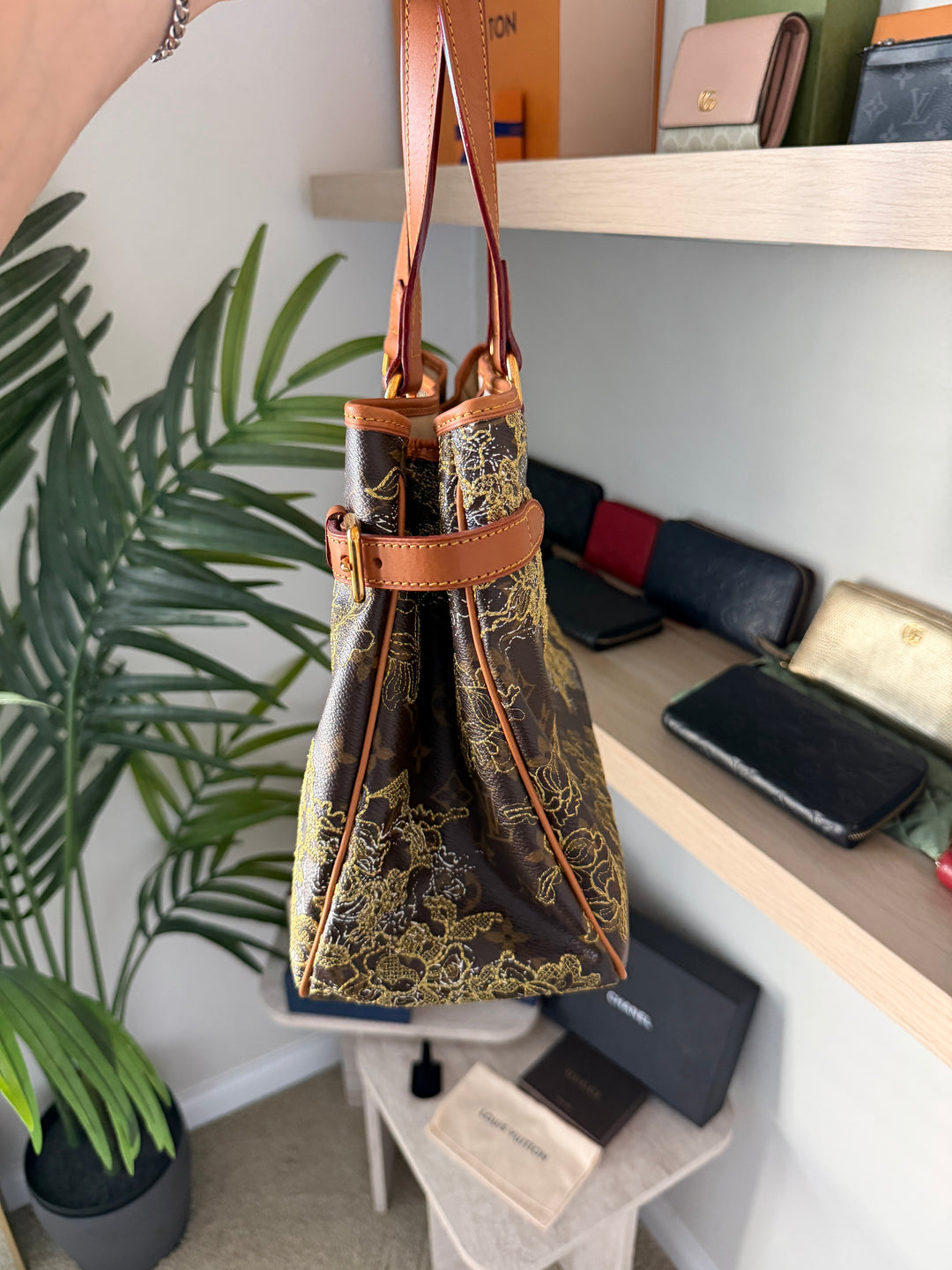 Louis Vuitton Monogram Dentelle Batignolles Orizontal Tote Bag Brown w/Full Inclusion QAS9