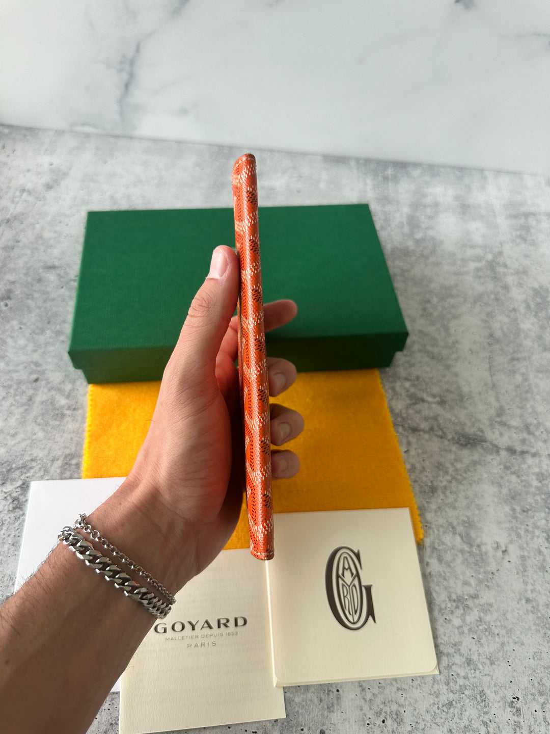 Goyard Leather Long Travel Bifold Wallet Orange QA9