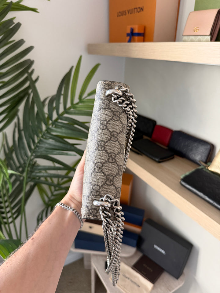 Gucci GG Supreme Dionysus PVC Leather x Suede Chain Shoulder Bag Beige QAS5
