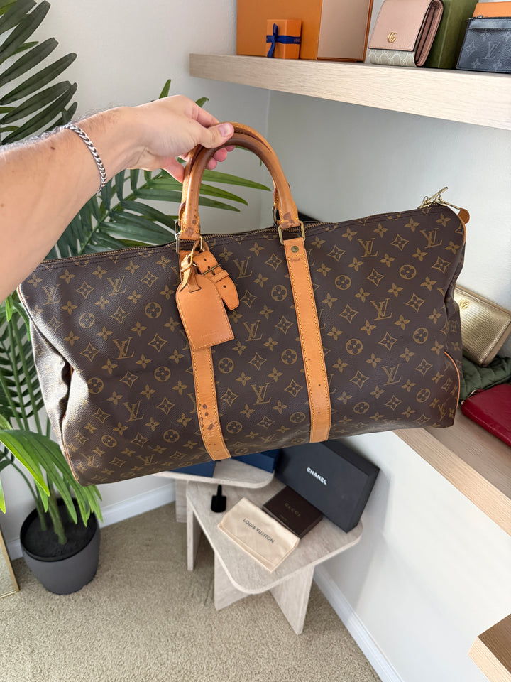 Louis Vuitton Monogram Keepall 55 Travel Boston Bag w/Lock & Key QAS15