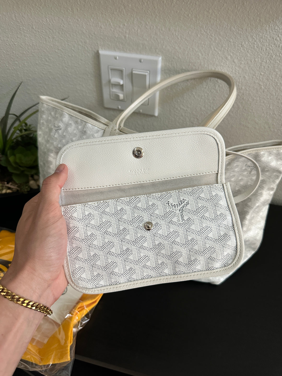 Goyard Saint Louis PM Tote Bag White w/Wallet YU13