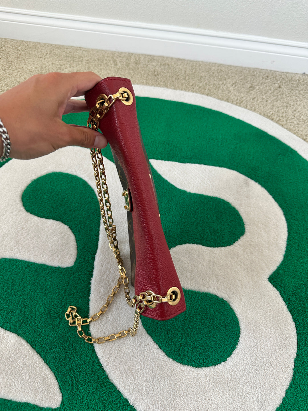 Louis Vuitton Monogram Pallas Chain Shoulder Bag Brown x Red PR55