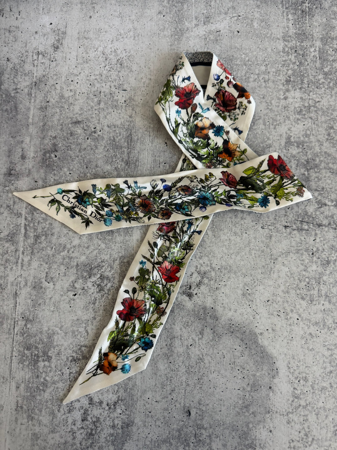 Dior Mitzvah Silk Scarf w/Flowers White RT16