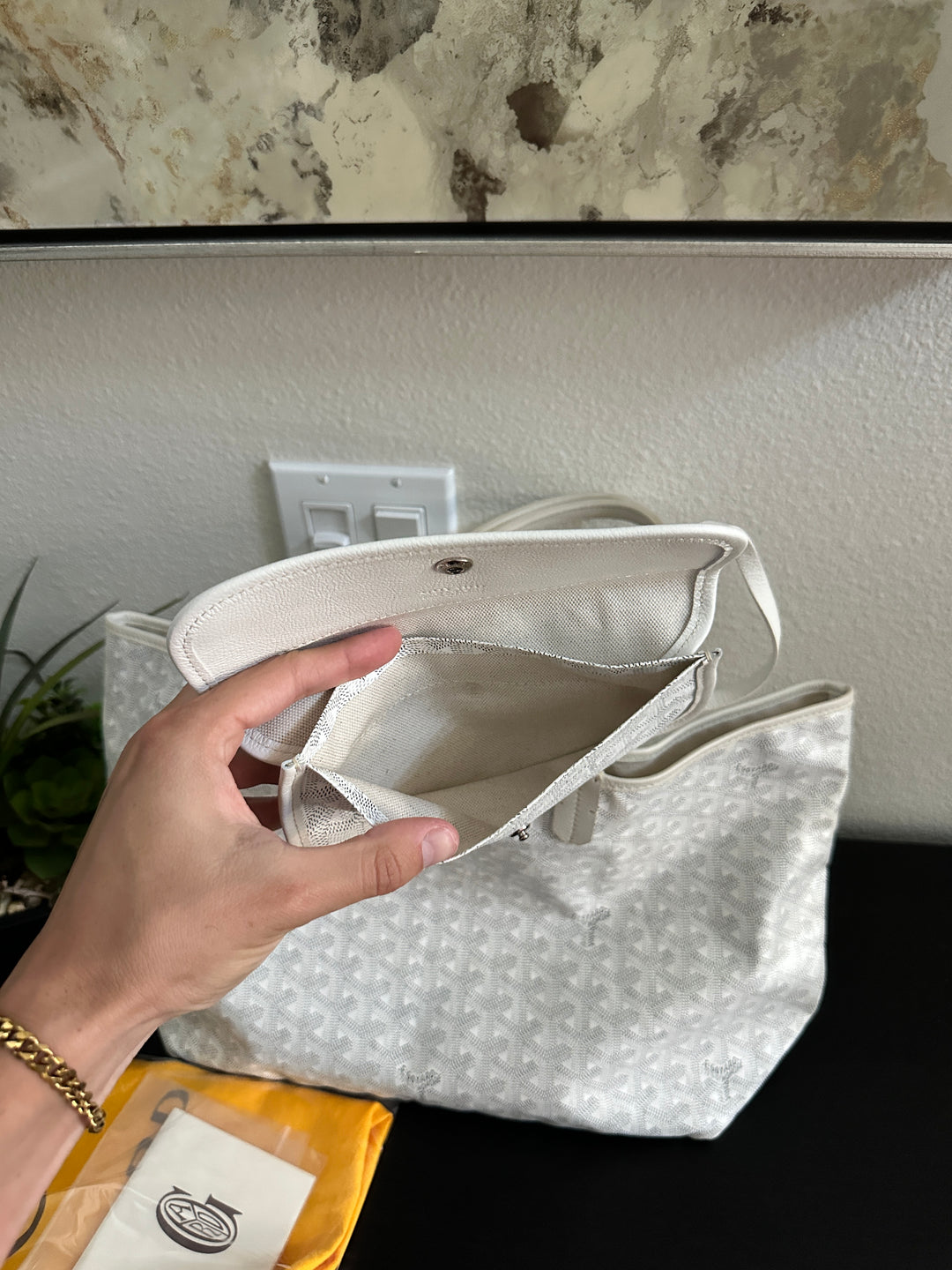 Goyard Saint Louis PM Tote Bag White w/Wallet YU13