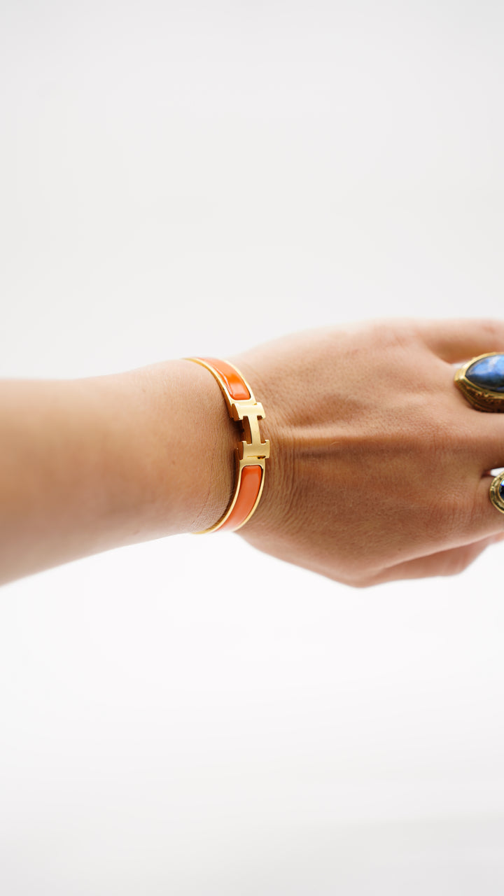 Hermes H Bangle Clic-Clac Gold x Orange w/Full Inclusion TT14