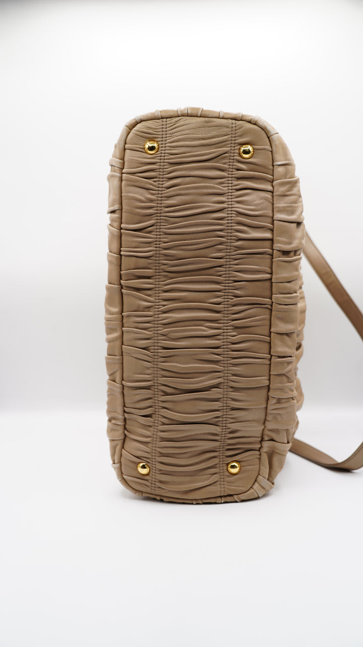 Prada Calf Leather Large Shoulder Bag Beige SF1