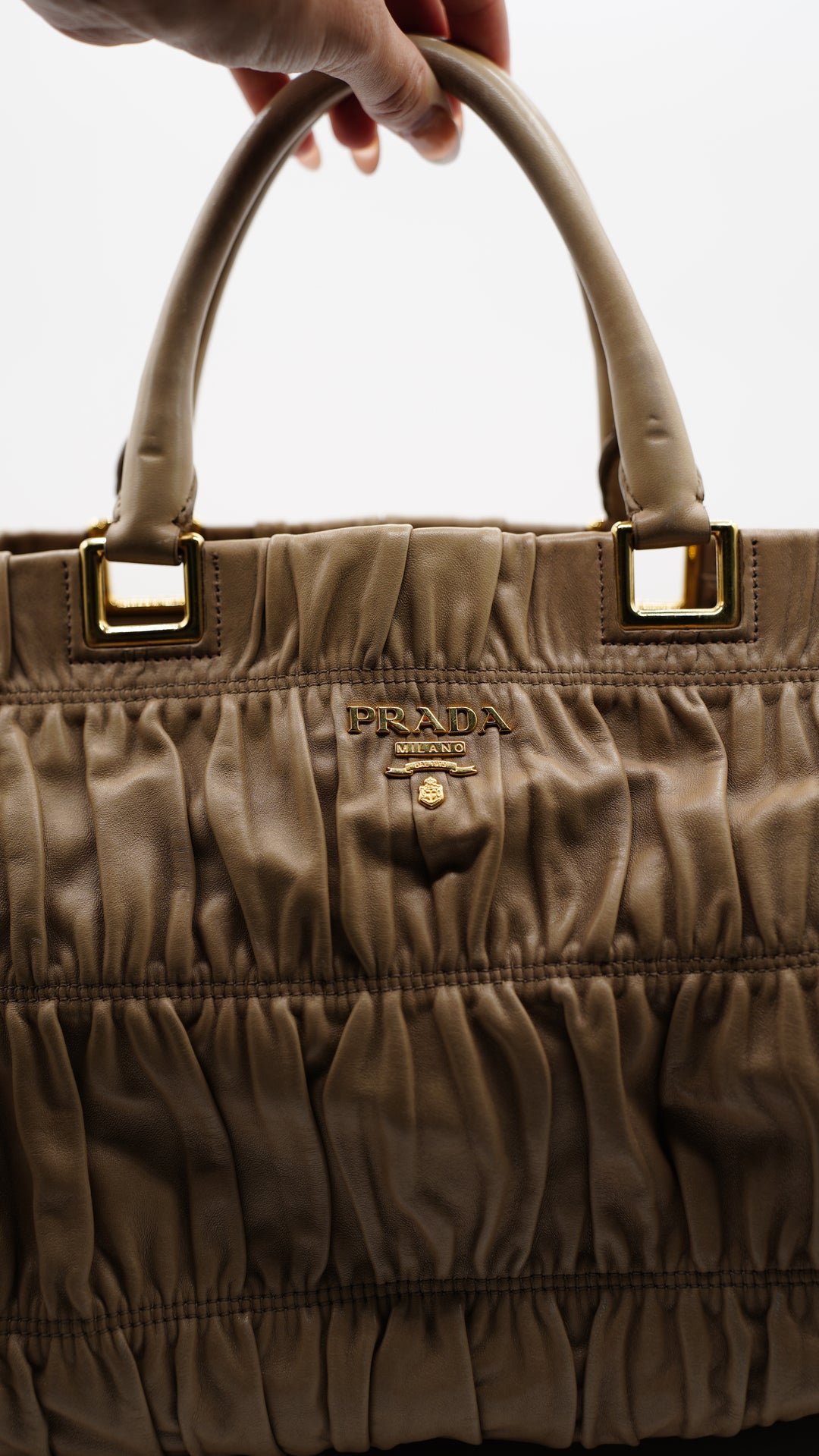 Prada Calf Leather Large Shoulder Bag Beige SF1