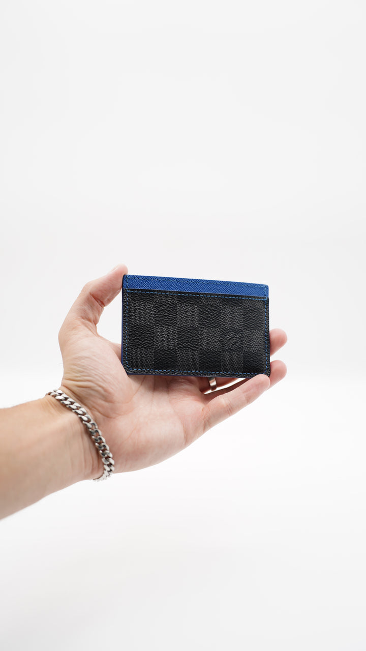 Louis Vuitton Damier Graphite Sampur Blue Card Holder AW6