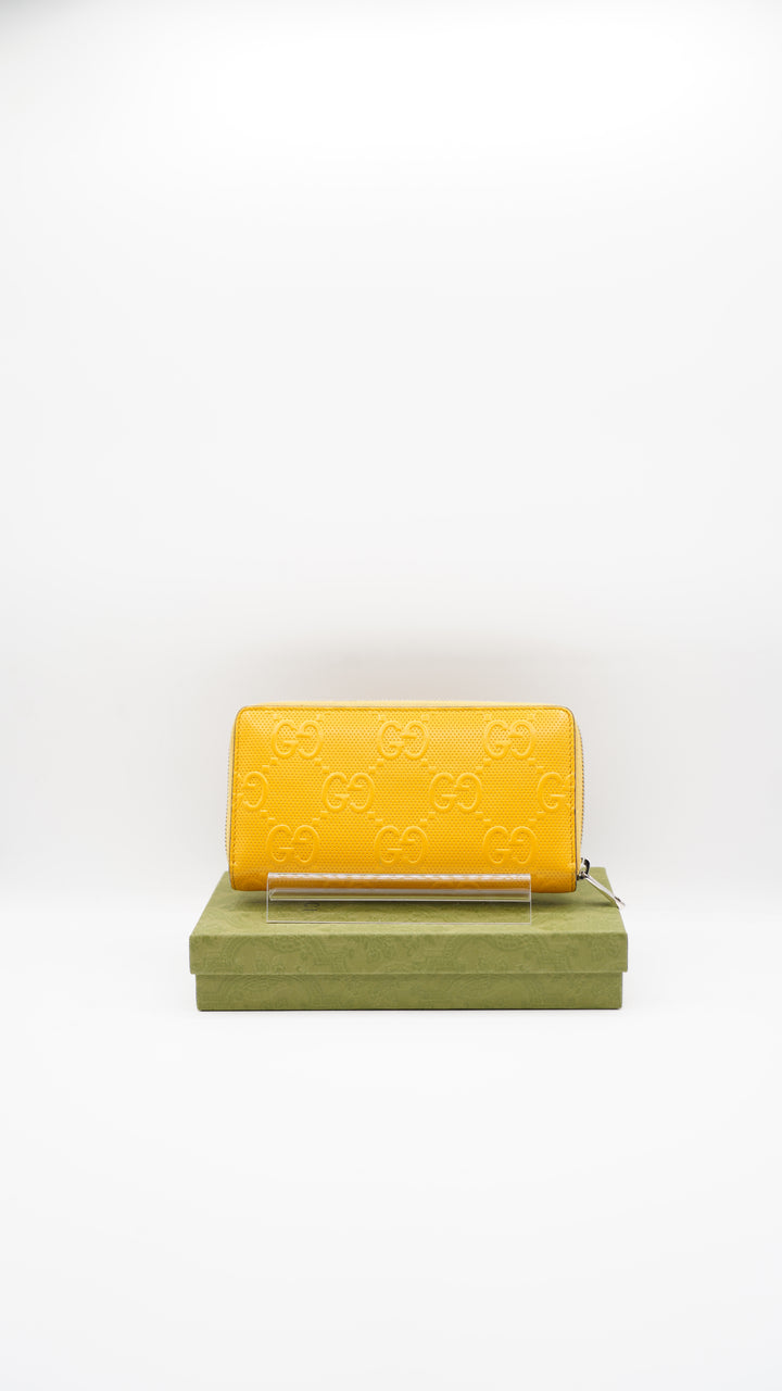 Gucci GG Embossed Long Wallet Yellow w/Box SF21