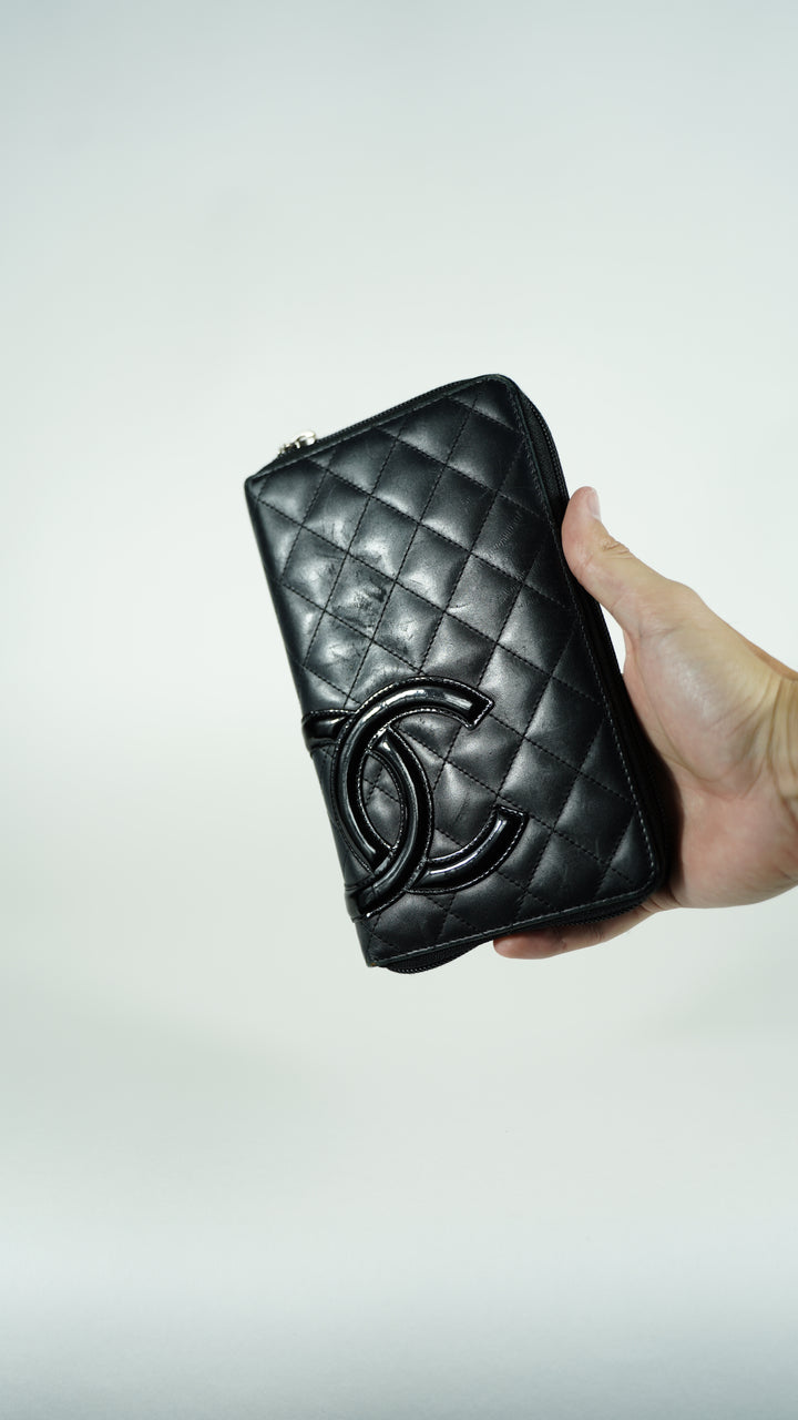 Chanel Cambon CC Jumbo Long Zippy Wallet Black SF39