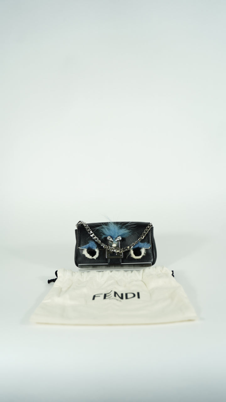 Fendi Monster Leather Shoulder Bag Black SF34