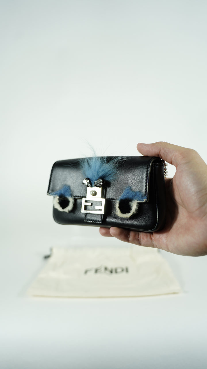 Fendi Monster Leather Shoulder Bag Black SF34
