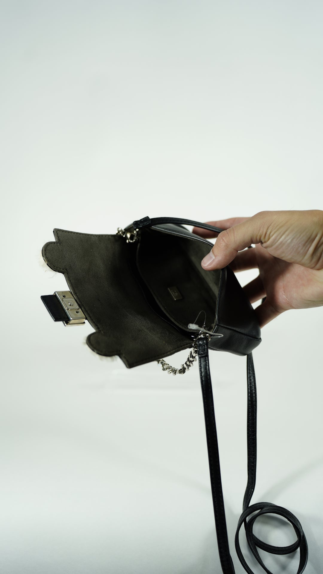 Fendi Monster Leather Shoulder Bag Black SF34
