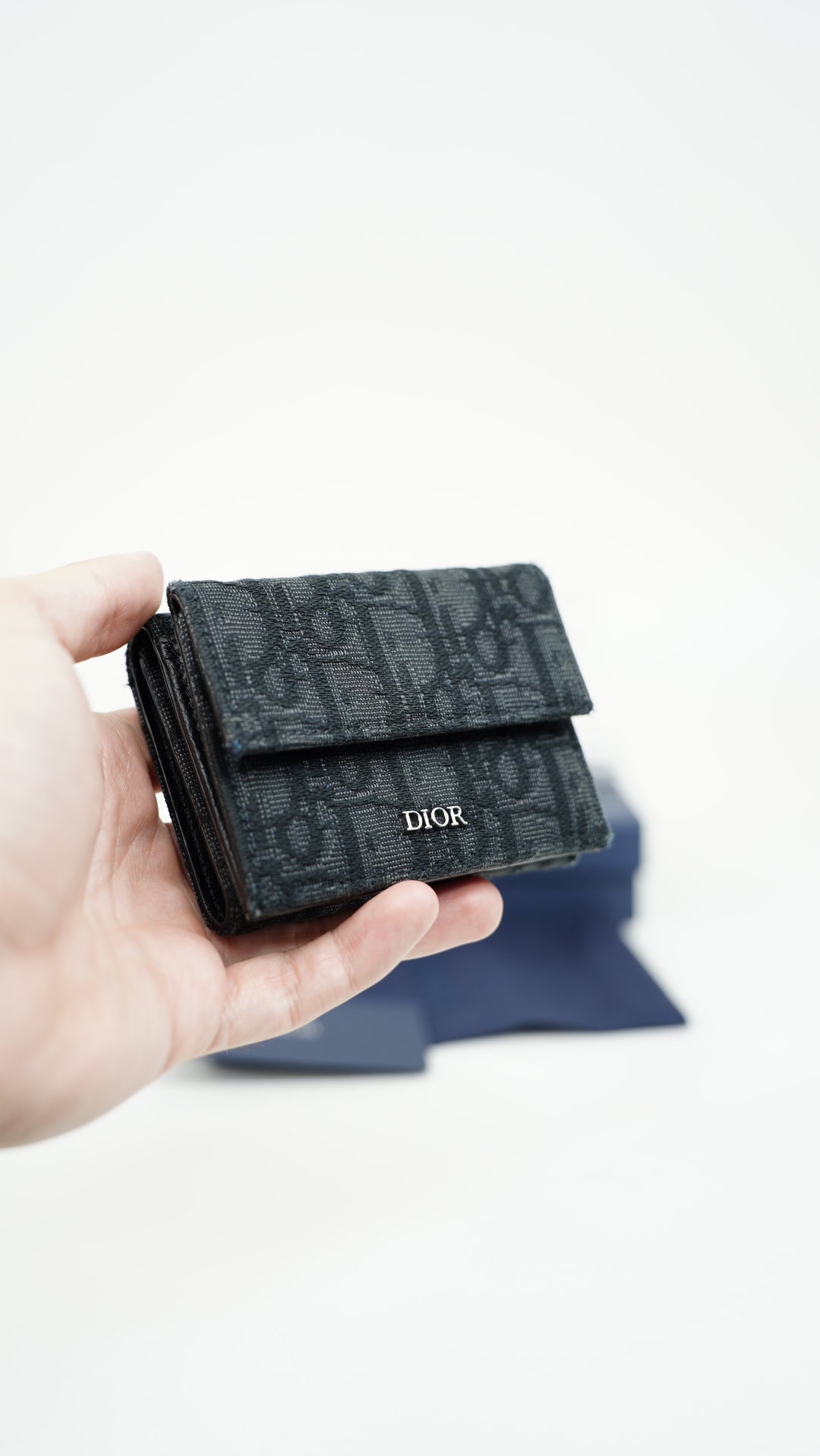 Dior Oblique Canvas x Leather Compact Snap Trifold Wallet Black BM11