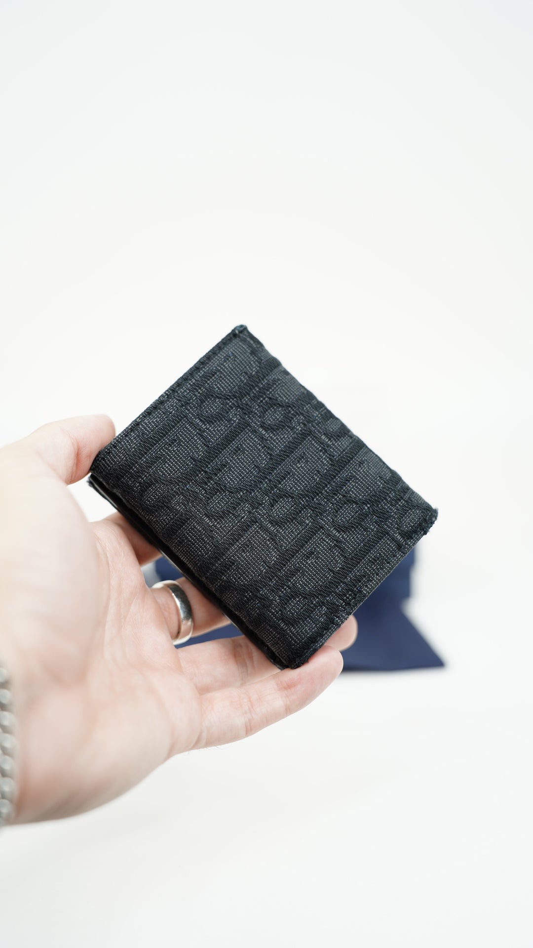 Dior Oblique Canvas x Leather Compact Snap Trifold Wallet Black BM11