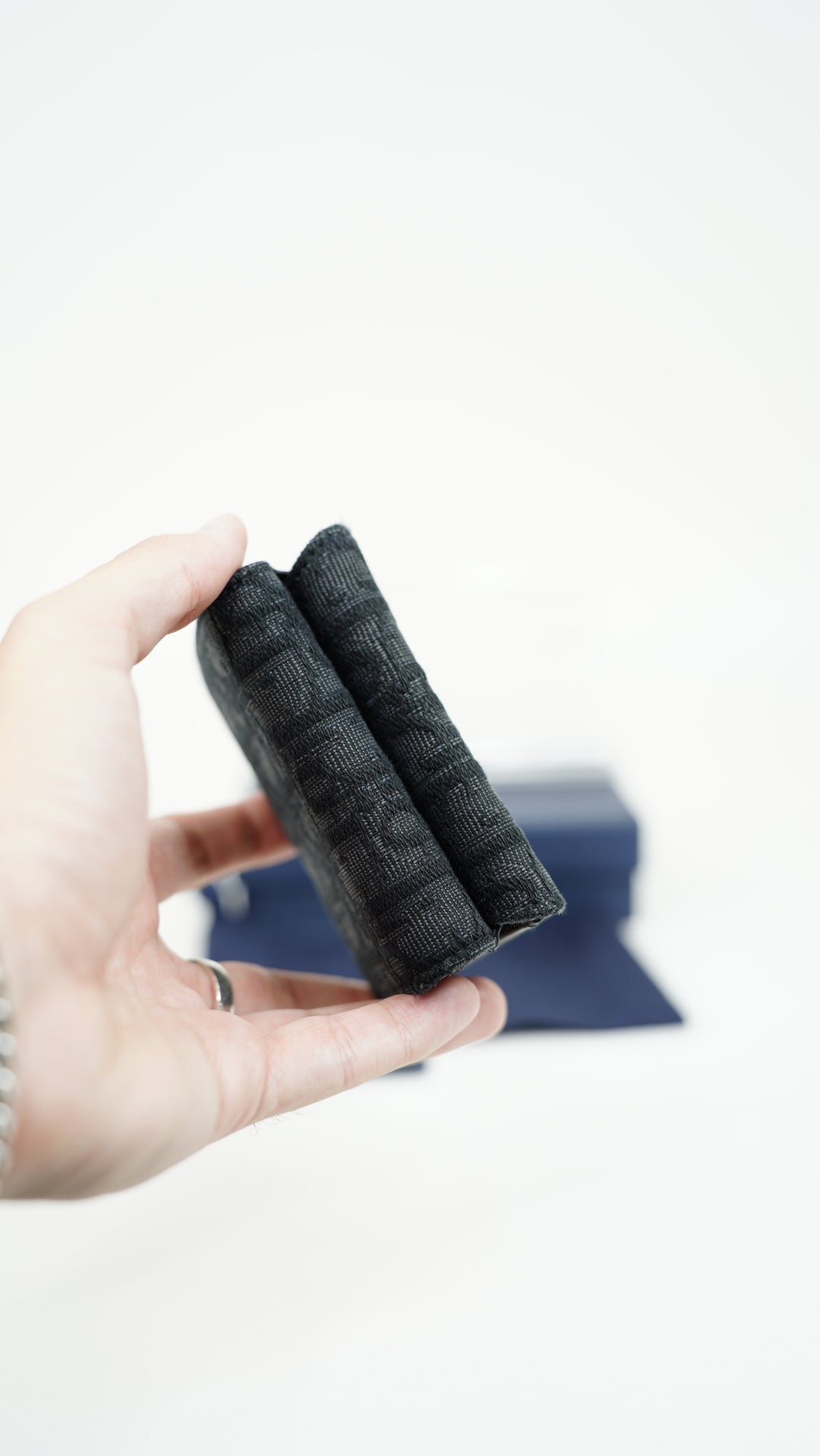 Dior Oblique Canvas x Leather Compact Snap Trifold Wallet Black BM11