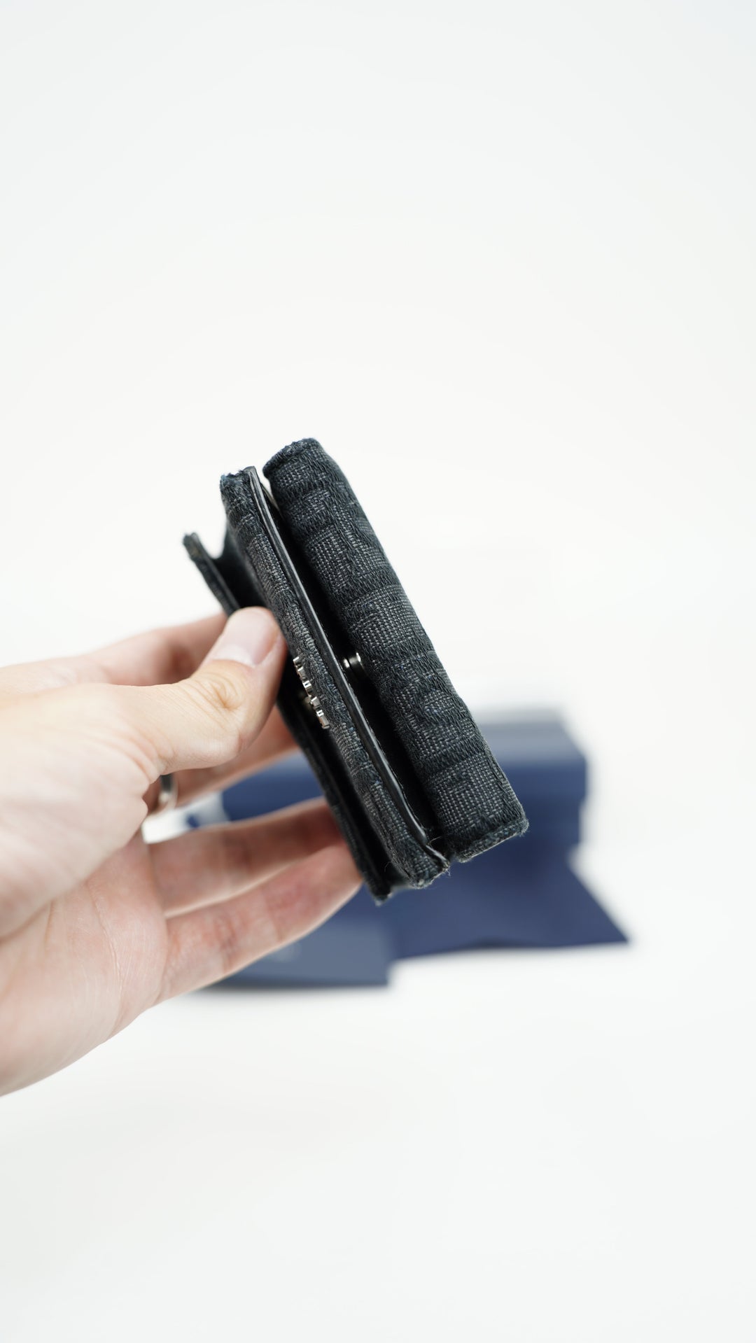 Dior Oblique Canvas x Leather Compact Snap Trifold Wallet Black BM11