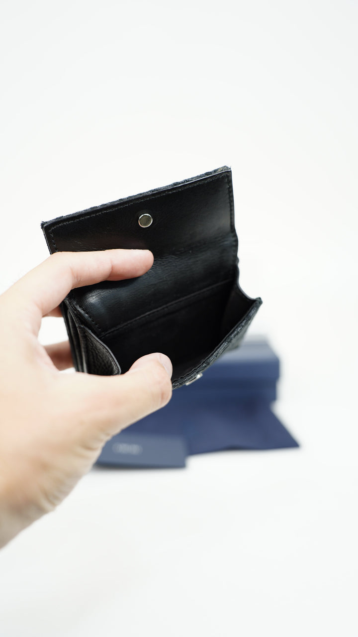 Dior Oblique Canvas x Leather Compact Snap Trifold Wallet Black BM11