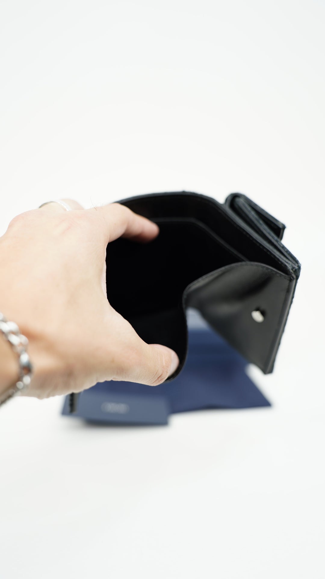 Dior Oblique Canvas x Leather Compact Snap Trifold Wallet Black BM11