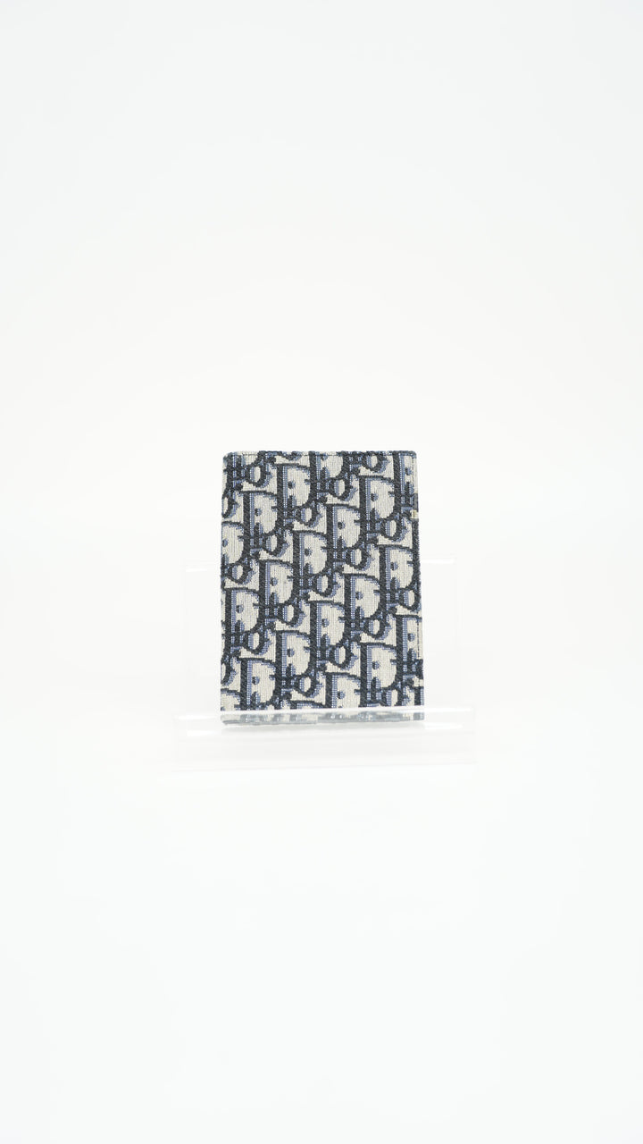Dior Oblique Canvas x Leather Passport Holder Navy x Beige BM41