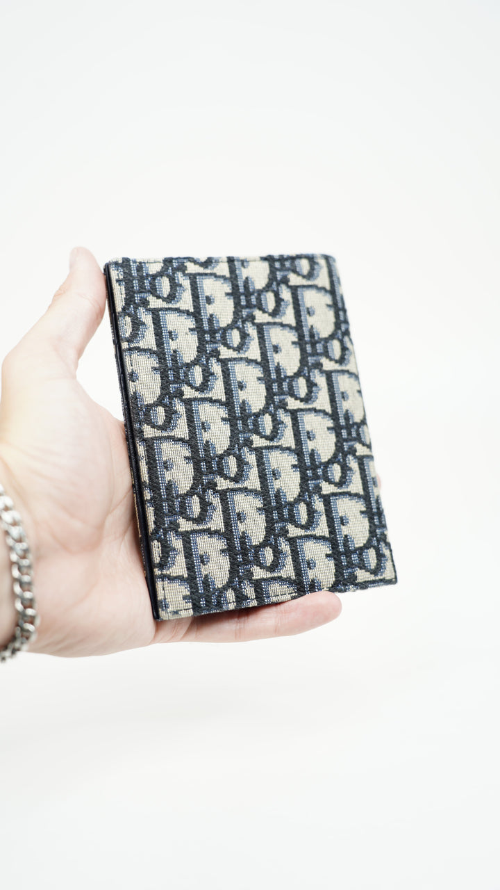 Dior Oblique Canvas x Leather Passport Holder Navy x Beige BM41