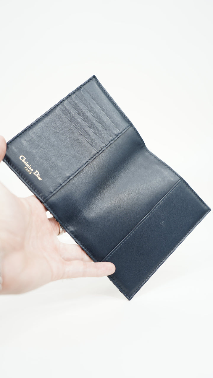 Dior Oblique Canvas x Leather Passport Holder Navy x Beige BM41
