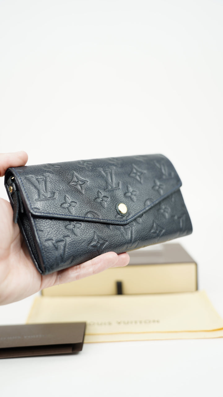 Louis Vuitton Monogram Empreinte Envelope Sarah Long Wallet Navy Blue BM1