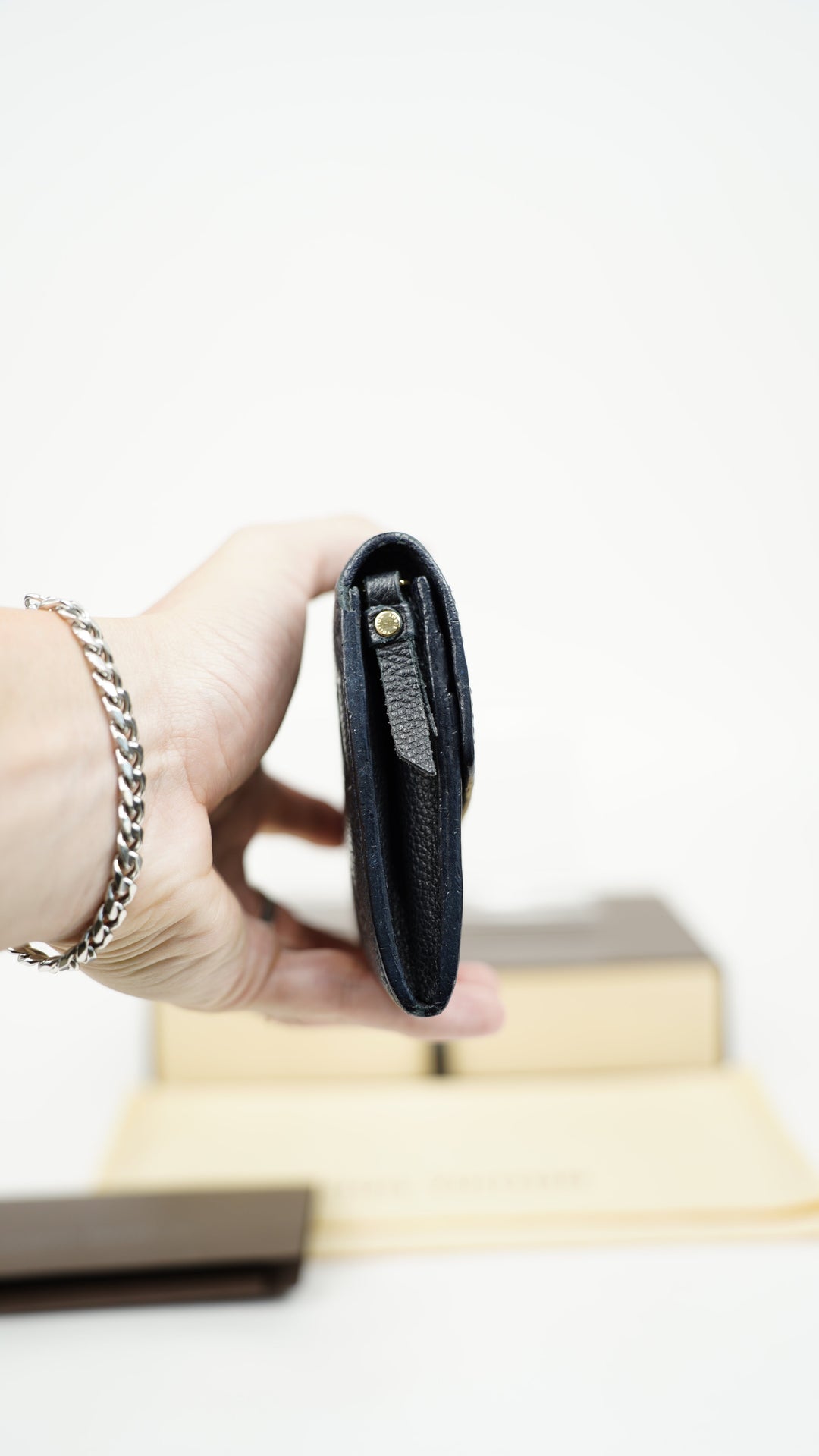 Louis Vuitton Monogram Empreinte Envelope Sarah Long Wallet Navy Blue BM1