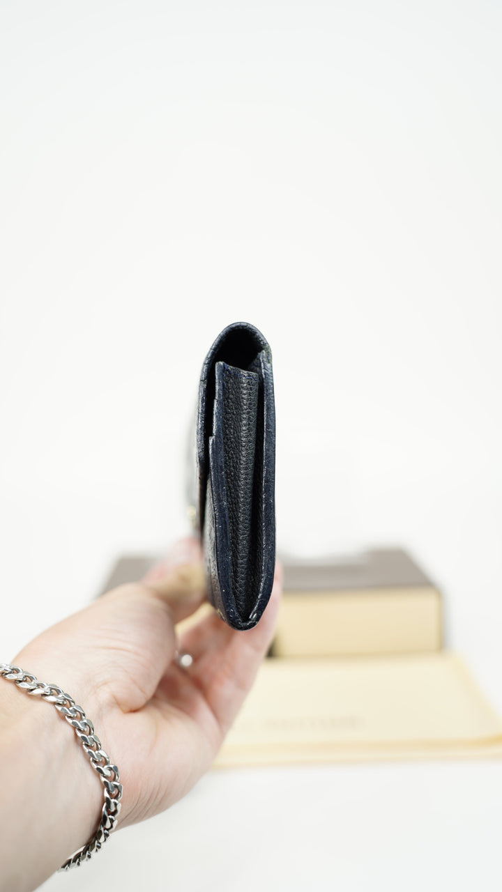 Louis Vuitton Monogram Empreinte Envelope Sarah Long Wallet Navy Blue BM1