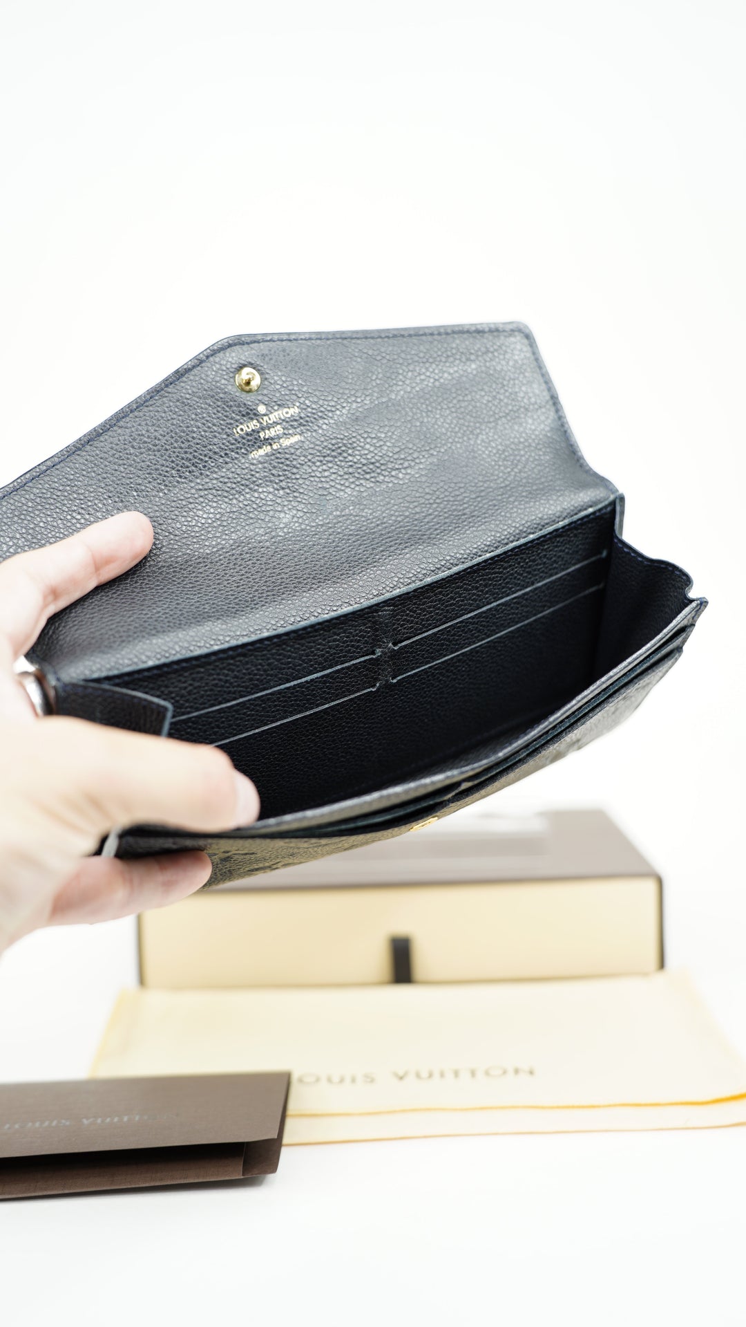 Louis Vuitton Monogram Empreinte Envelope Sarah Long Wallet Navy Blue BM1
