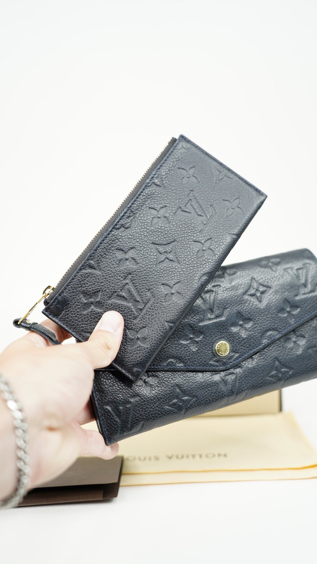 Louis Vuitton Monogram Empreinte Envelope Sarah Long Wallet Navy Blue BM1