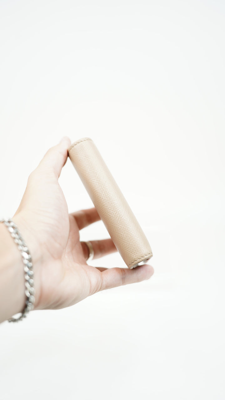 Prada Saffiano Compact Snap Bifold Wallet Beige BM5