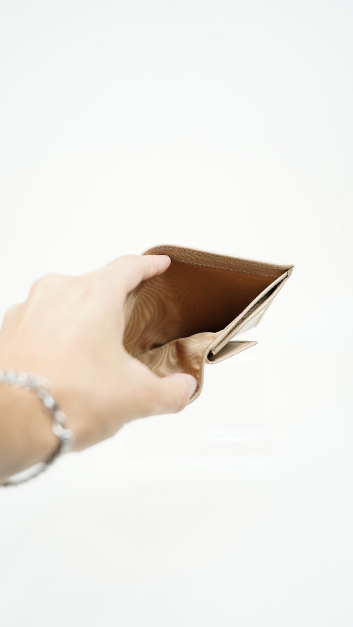 Prada Saffiano Compact Snap Bifold Wallet Beige BM5