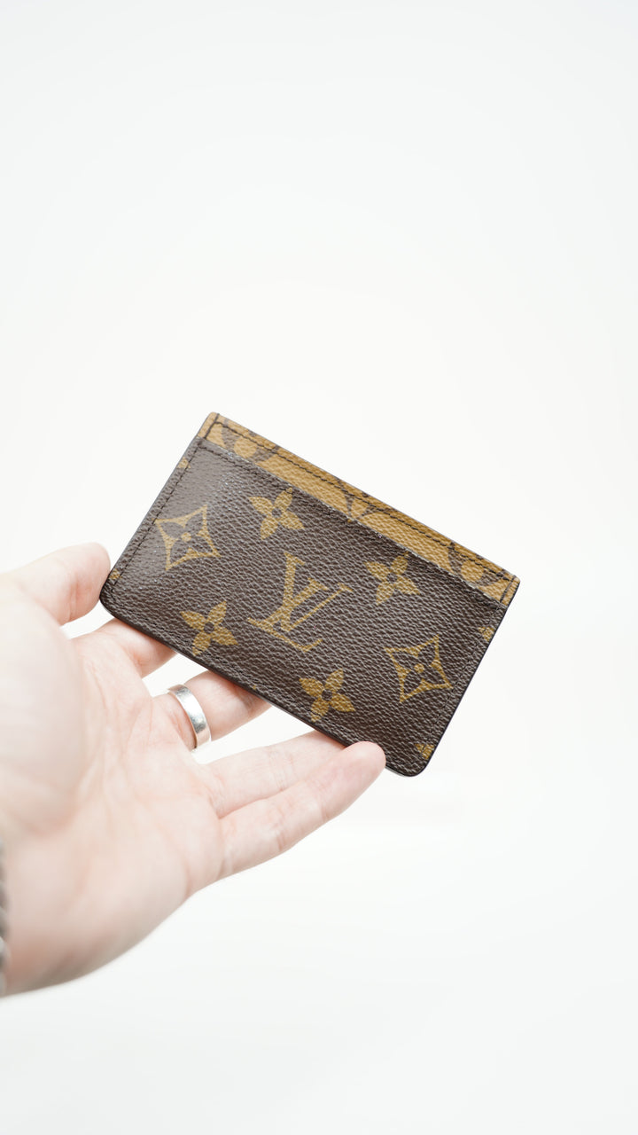 Louis Vuitton Monogram Reverse Camel x Black Card Holder Wallet BM35