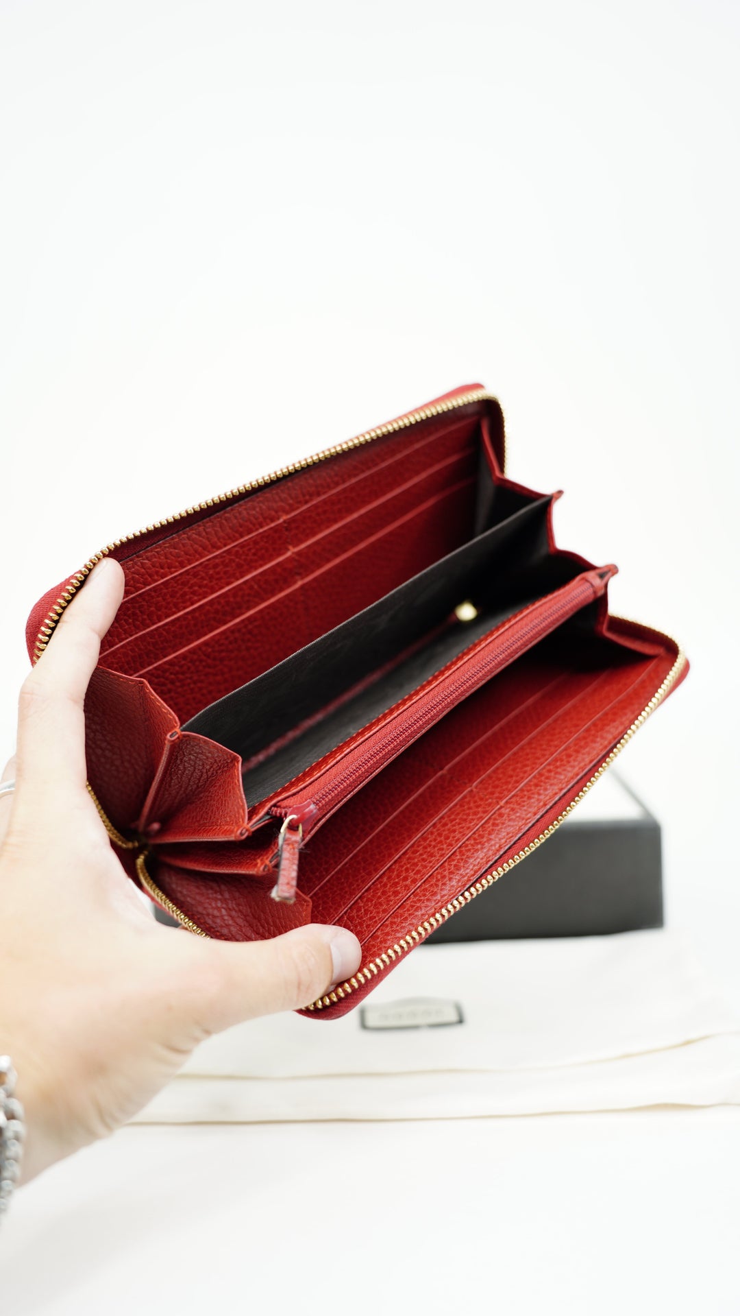 Gucci GG Marmont Leather Long Zippy Wallet Red BM46