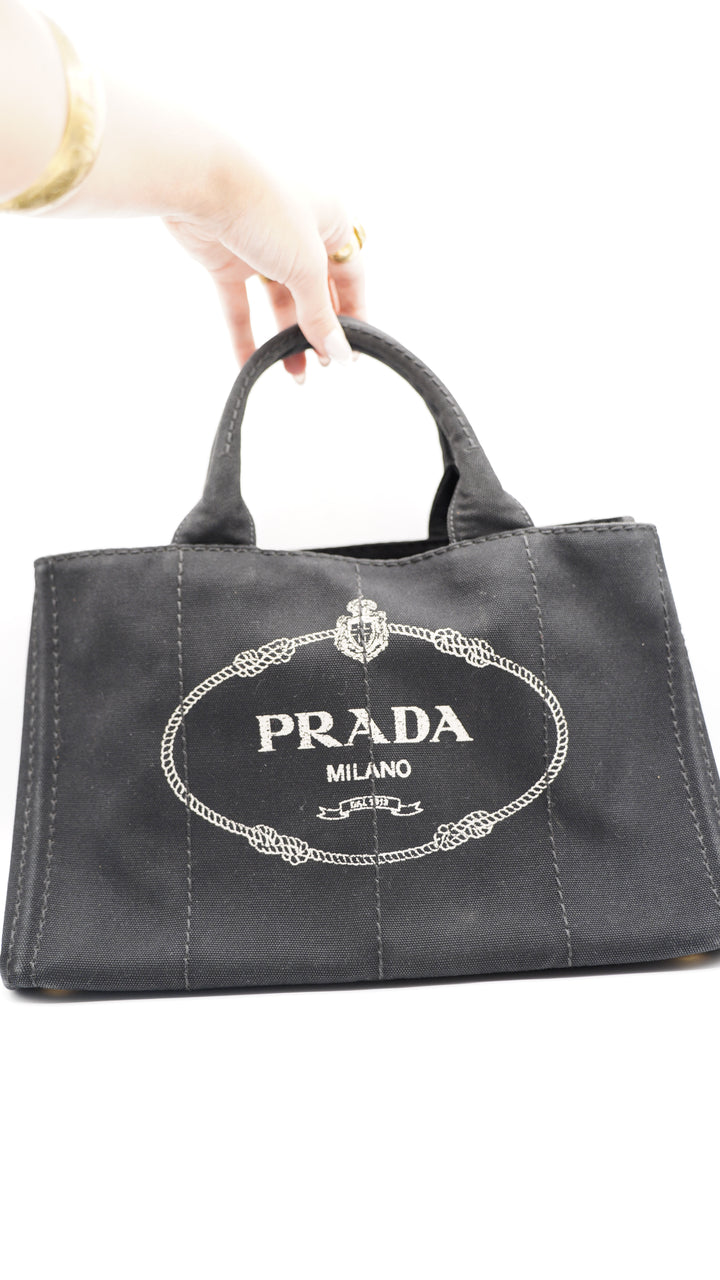 Prada Canvas Canapa Black Tote Bag SF50