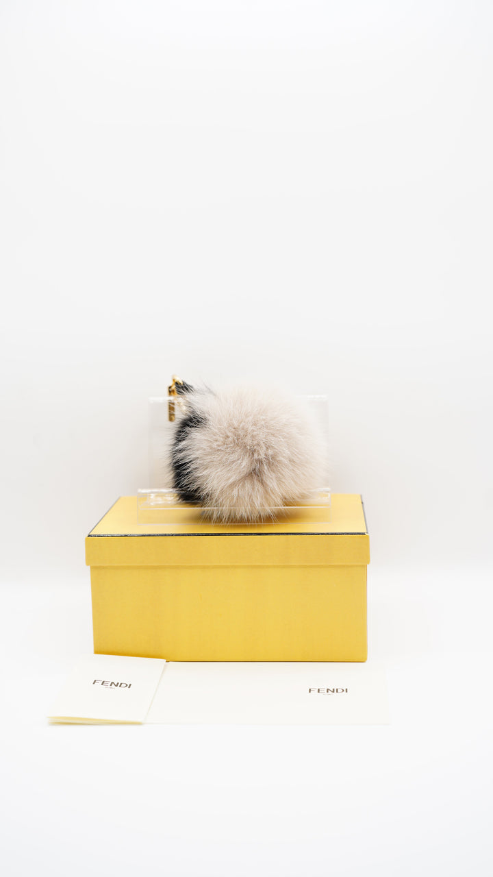 Fendi Fluffy Black x Beige Keychain HI47