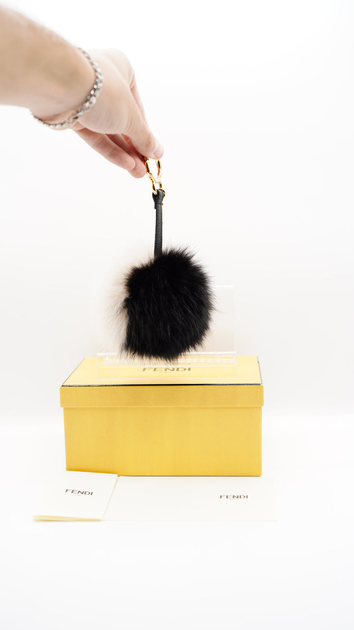 Fendi Fluffy Black x Beige Keychain HI47