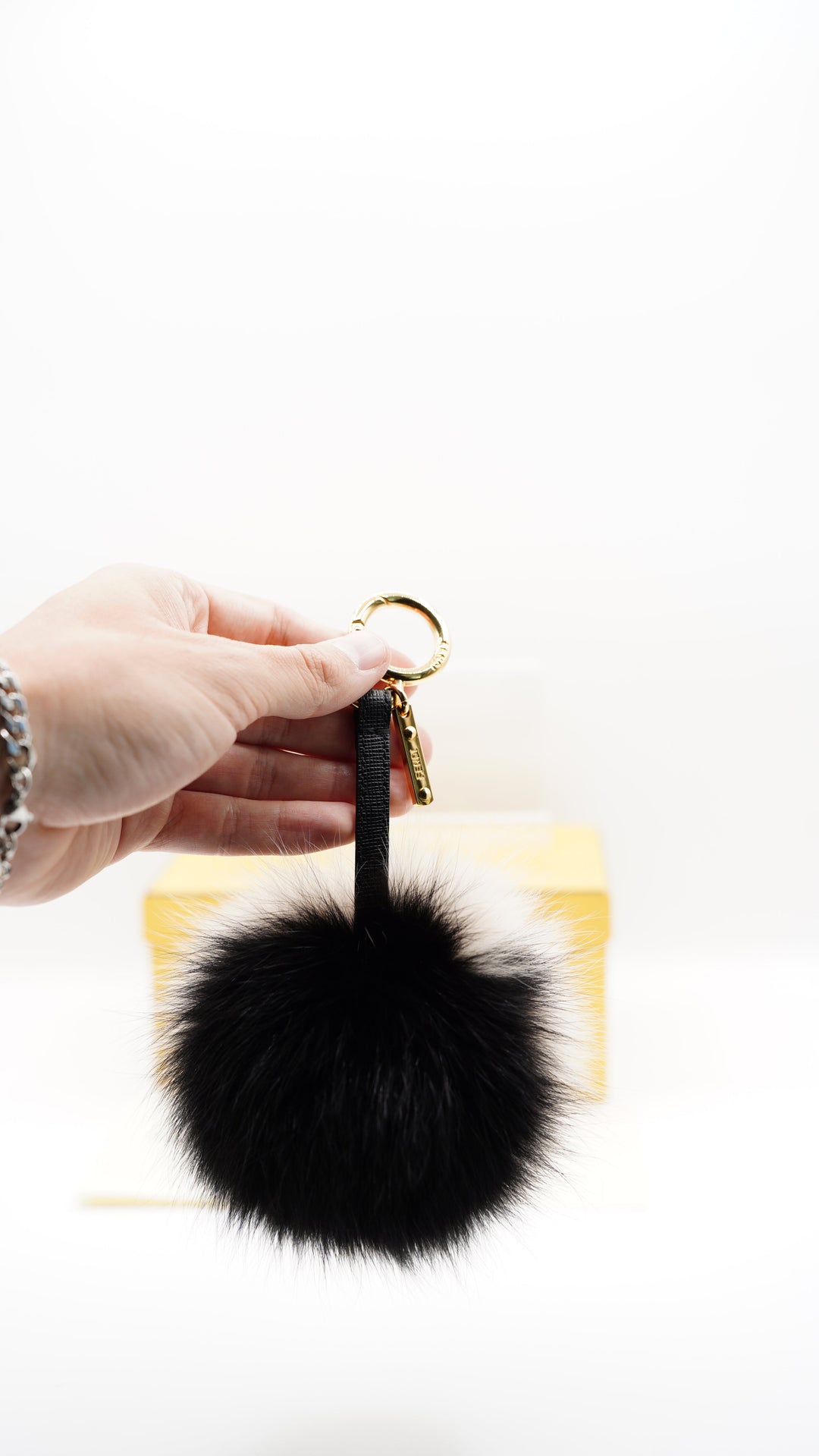 Fendi Fluffy Black x Beige Keychain HI47