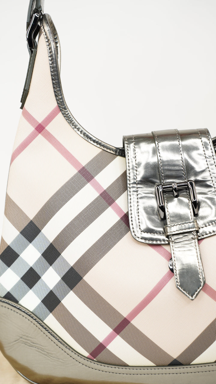 Burberry Nova Check Metallic Silver Shoulder Bag HI61