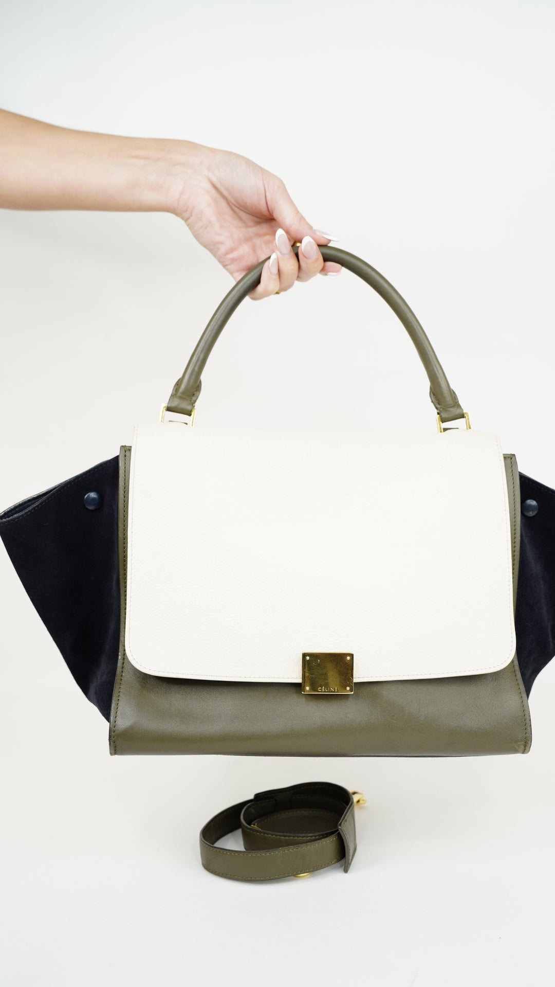 Celine Leather Trapeze Tri-Color Shoulder Bag w/Shoulder Strap SU3