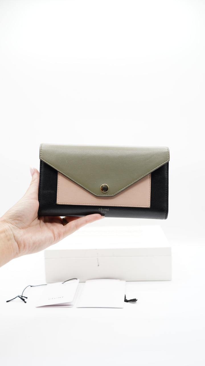 Celine Smooth Calfskin Block Trifold Envelope Wallet w/Full Inclusion SU1