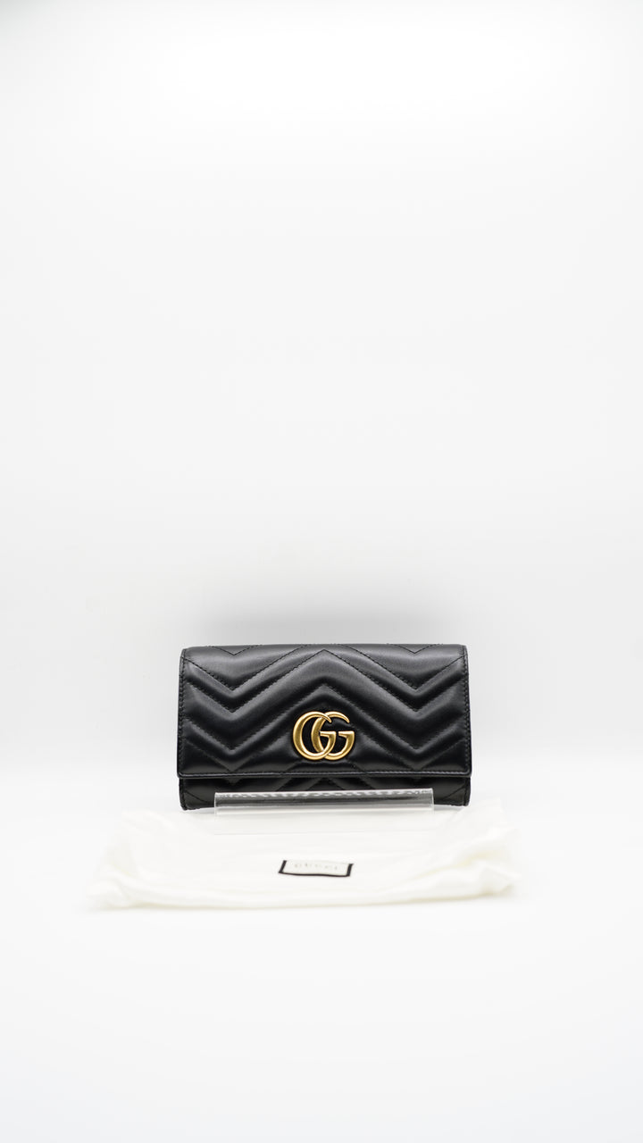 Gucci Marmont Leather Long Wallet Black w/Dust Bag #106