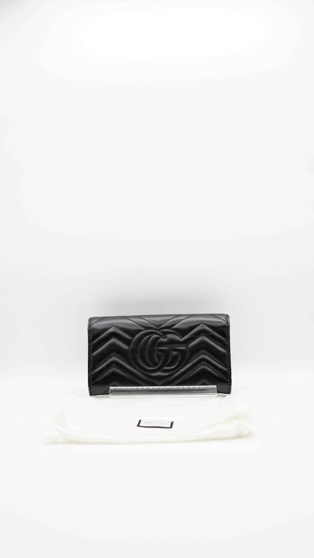 Gucci Marmont Leather Long Wallet Black w/Dust Bag #106