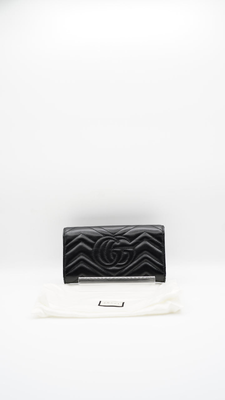 Gucci Marmont Leather Long Wallet Black w/Dust Bag #106